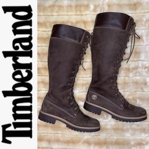 TIMBERLAND brown unbuckle tall knee lace up boots